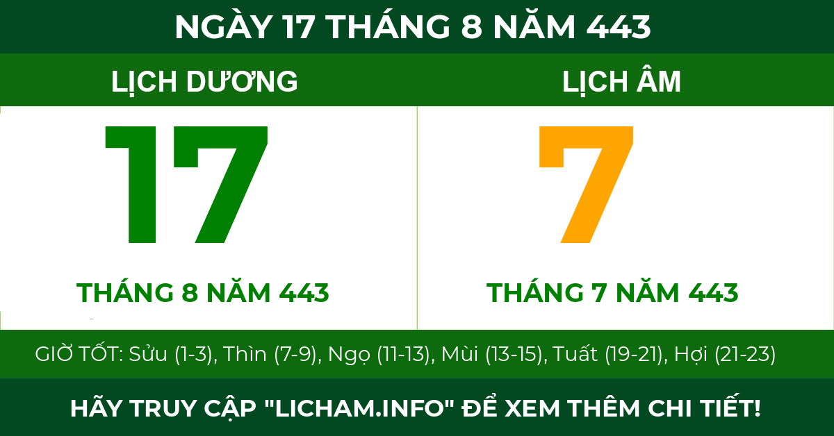 lịch âm ngày 17 tháng 8 năm 443