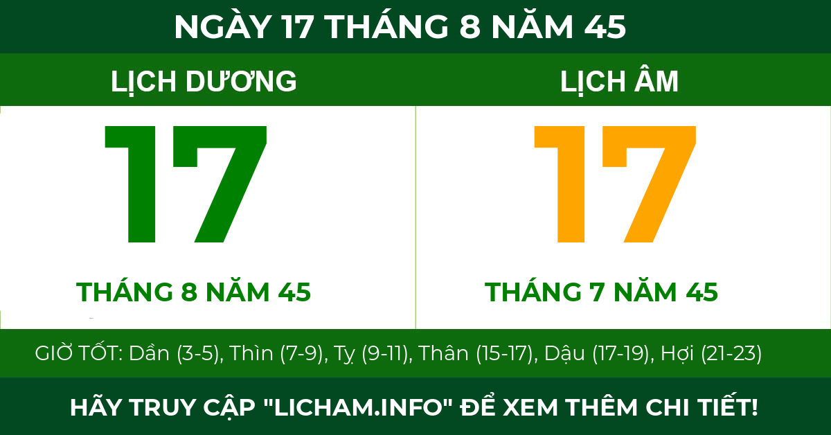 lịch âm ngày 17 tháng 8 năm 45
