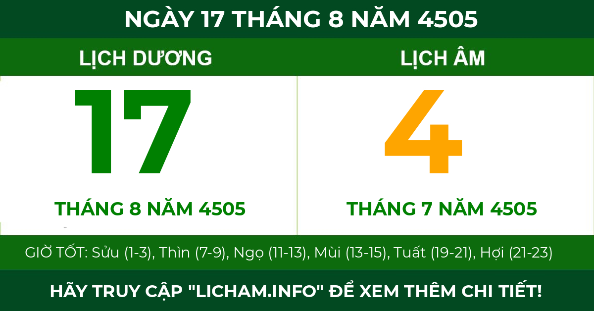 lịch âm ngày 17 tháng 8 năm 4505