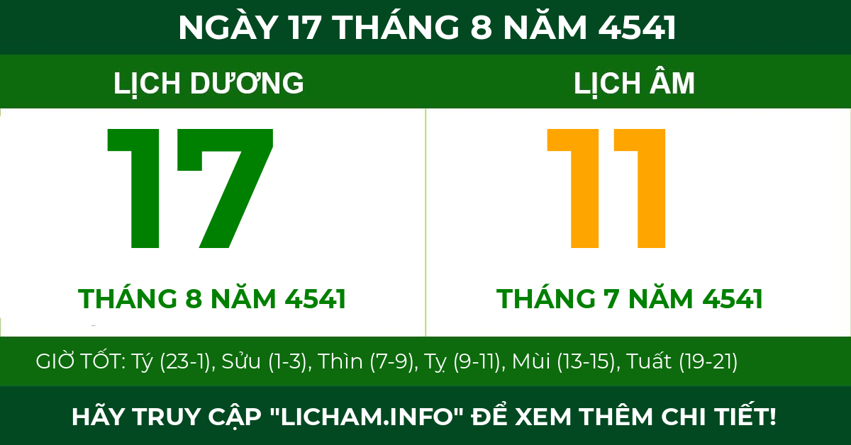 lịch âm ngày 17 tháng 8 năm 4541