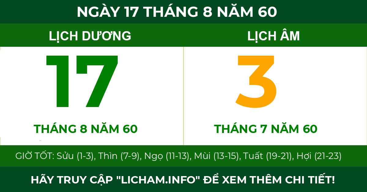 lịch âm ngày 17 tháng 8 năm 60