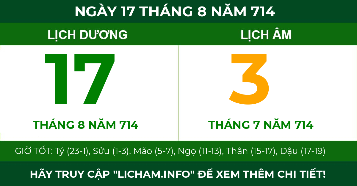 lịch âm ngày 17 tháng 8 năm 714