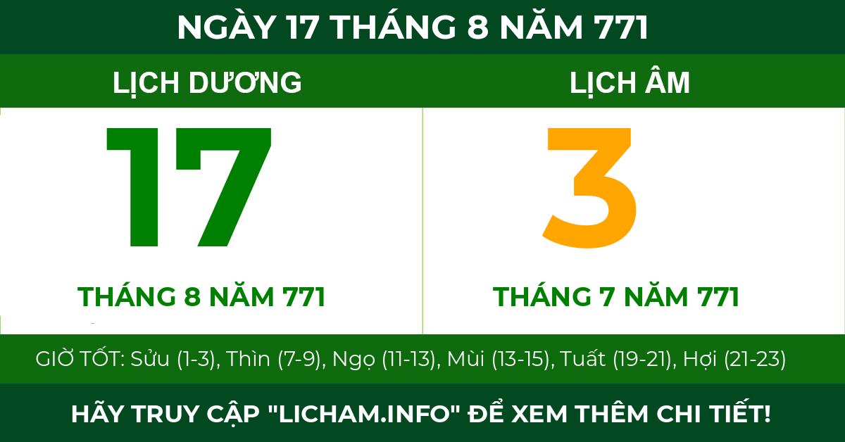 lịch âm ngày 17 tháng 8 năm 771