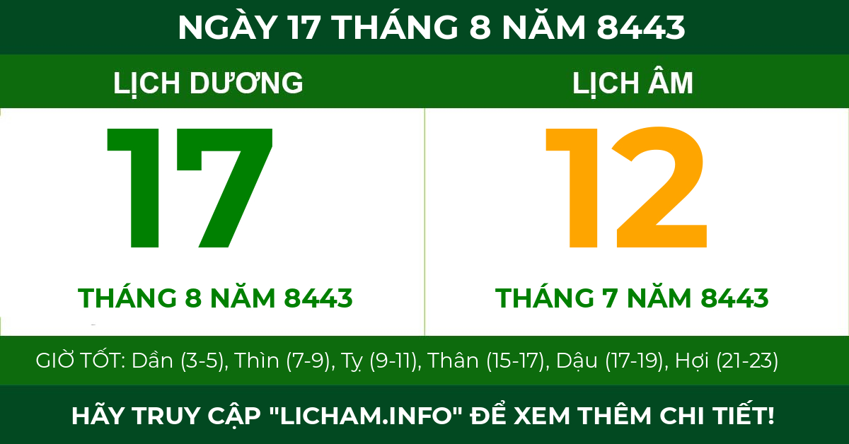 lịch âm ngày 17 tháng 8 năm 8443