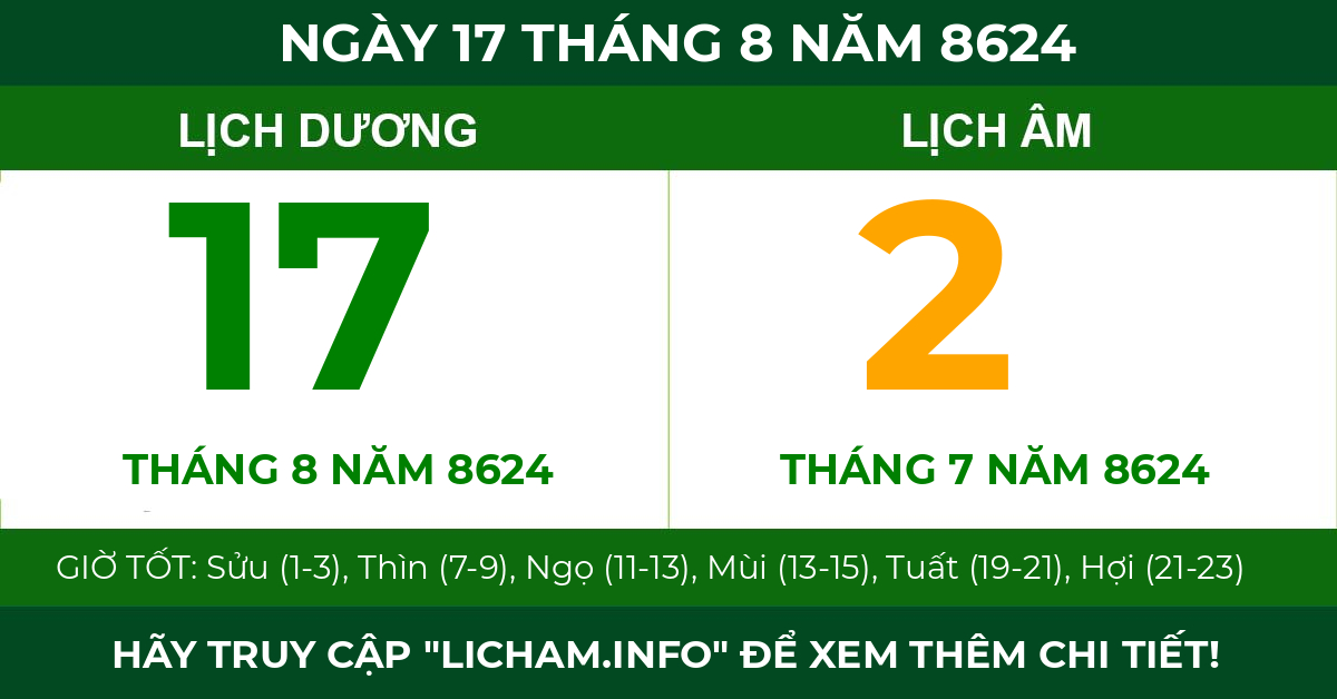 lịch âm ngày 17 tháng 8 năm 8624