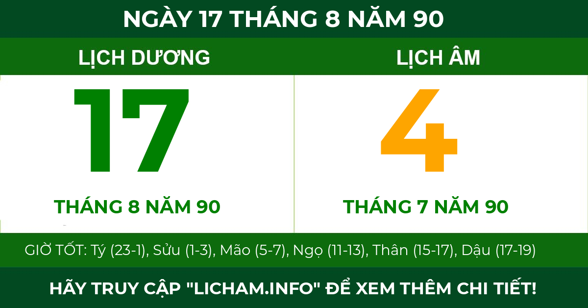 lịch âm ngày 17 tháng 8 năm 90