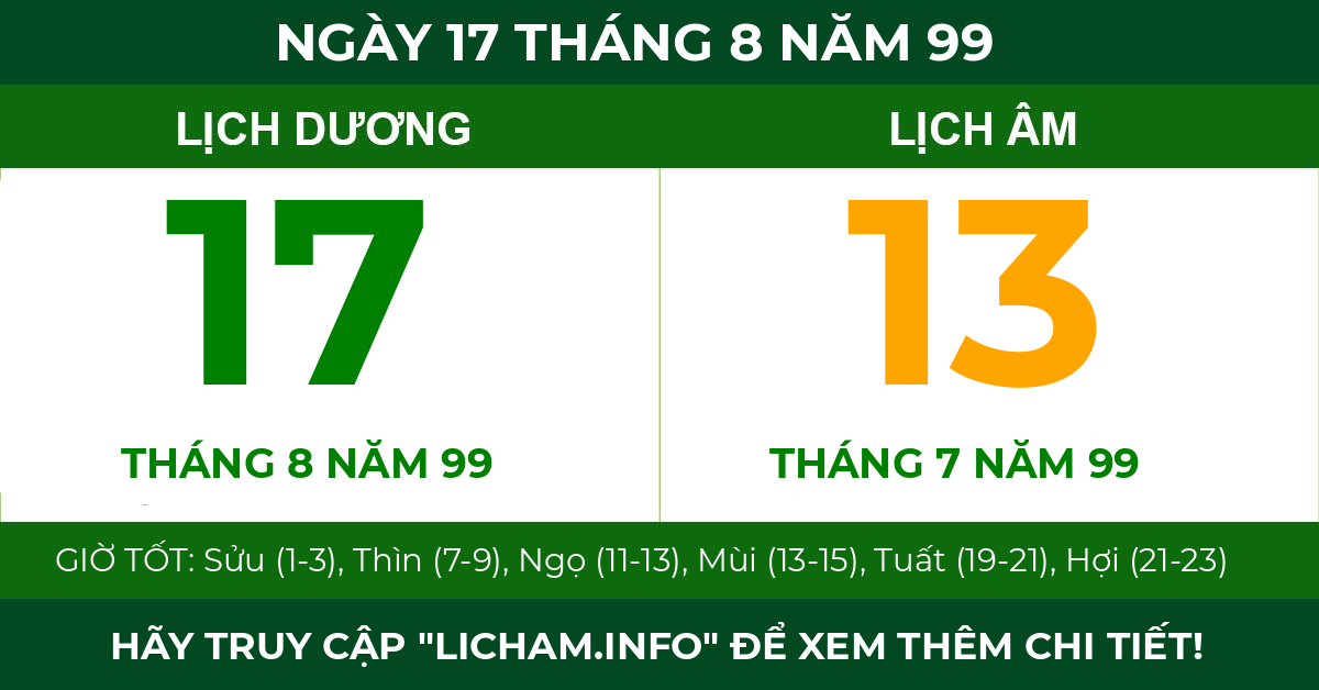 lịch âm ngày 17 tháng 8 năm 99