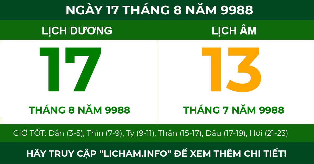 lịch âm ngày 17 tháng 8 năm 9988