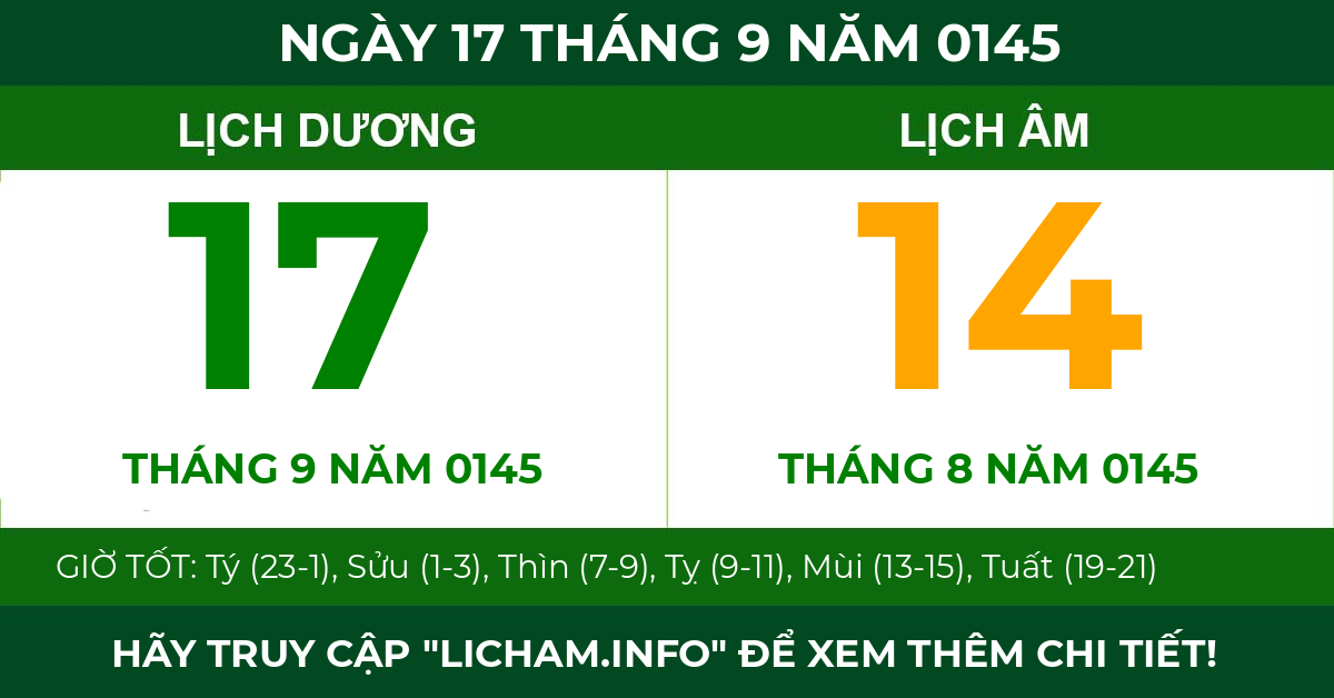 lịch âm ngày 17 tháng 9 năm 0145