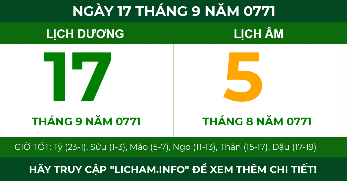 lịch âm ngày 17 tháng 9 năm 0771