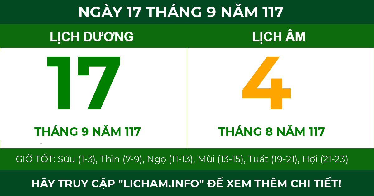 lịch âm ngày 17 tháng 9 năm 117