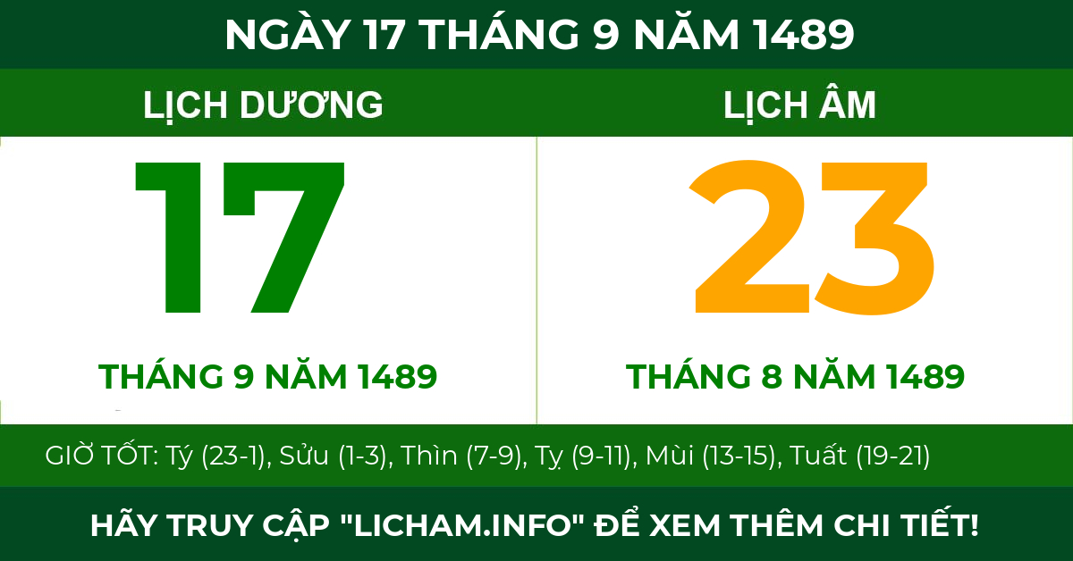 lịch âm ngày 17 tháng 9 năm 1489