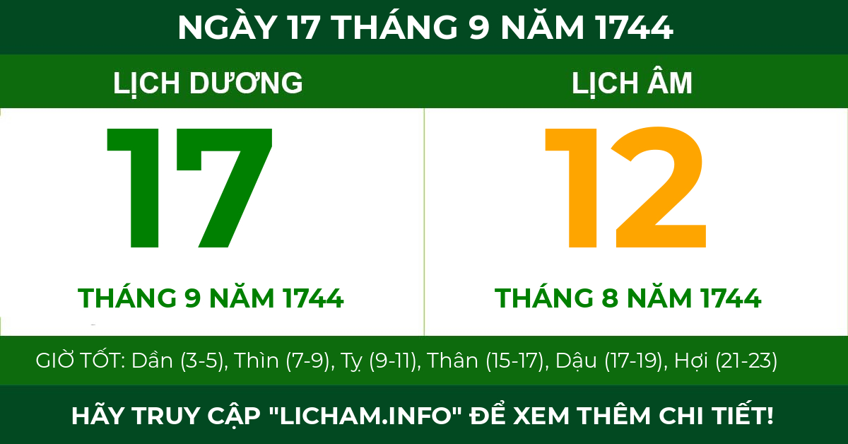 lịch âm ngày 17 tháng 9 năm 1744