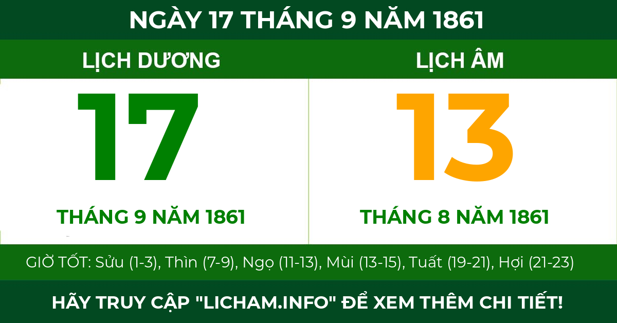 lịch âm ngày 17 tháng 9 năm 1861