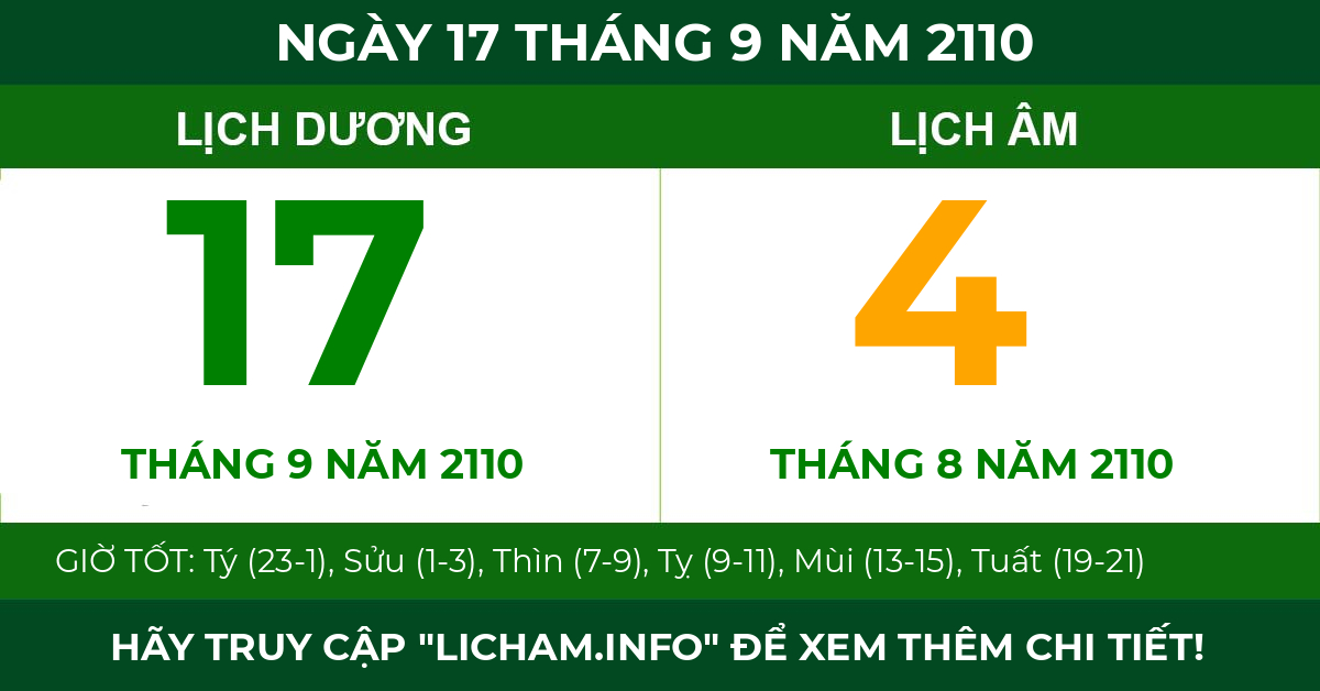 lịch âm ngày 17 tháng 9 năm 2110
