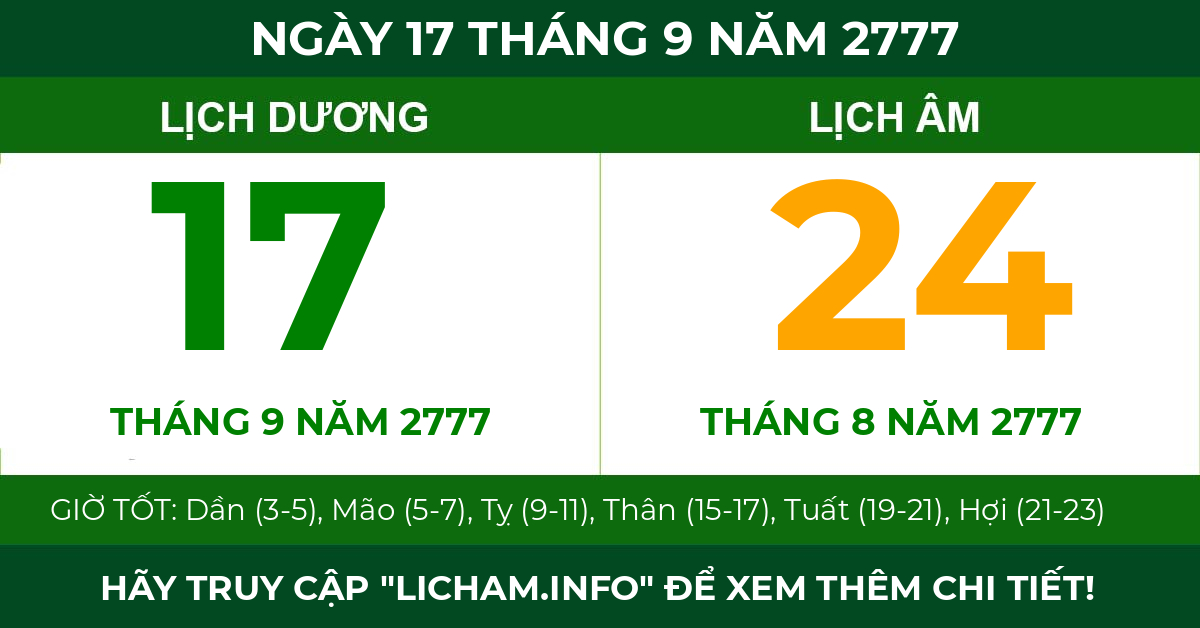 lịch âm ngày 17 tháng 9 năm 2777