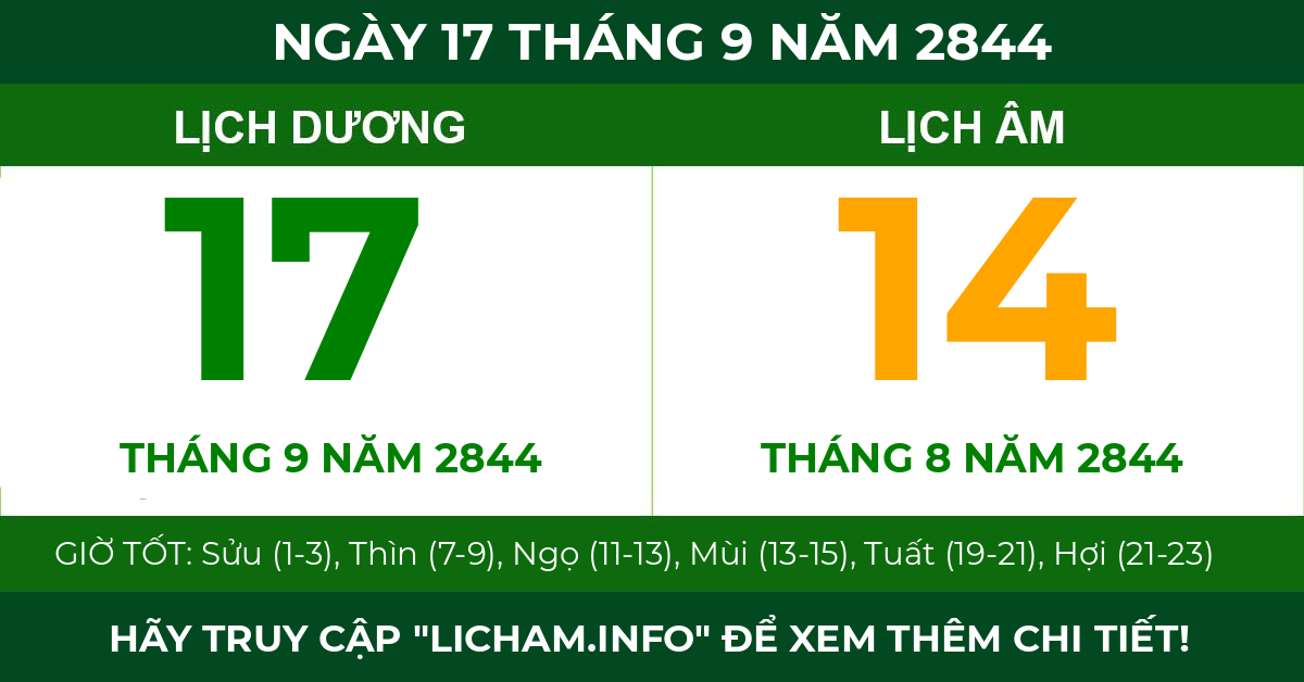 lịch âm ngày 17 tháng 9 năm 2844