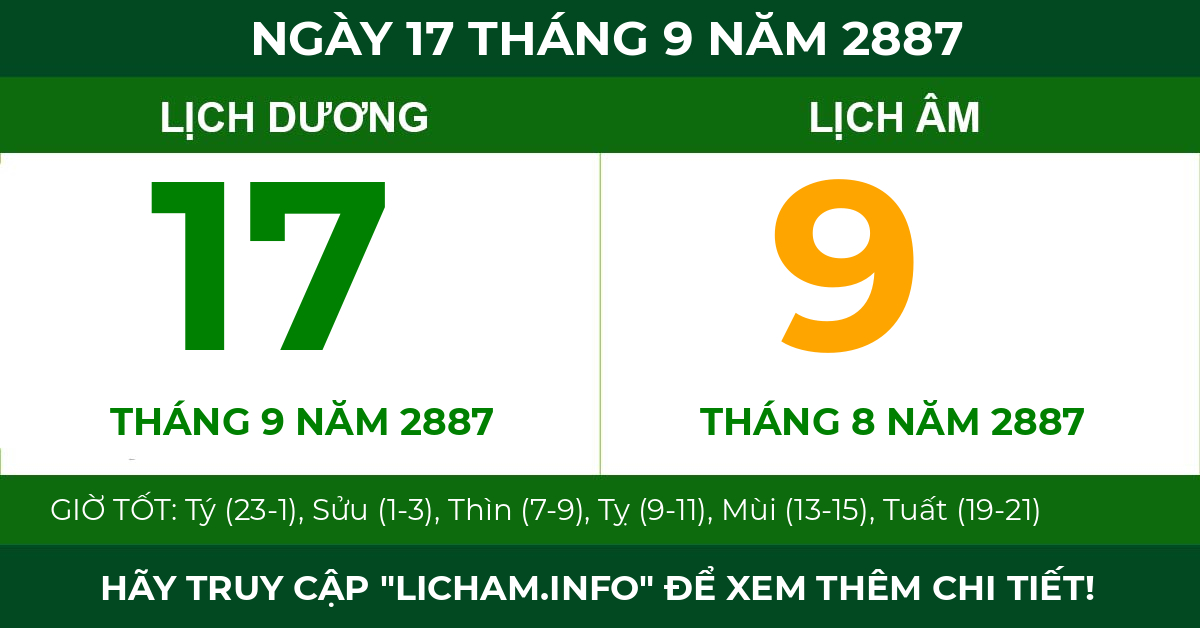 lịch âm ngày 17 tháng 9 năm 2887