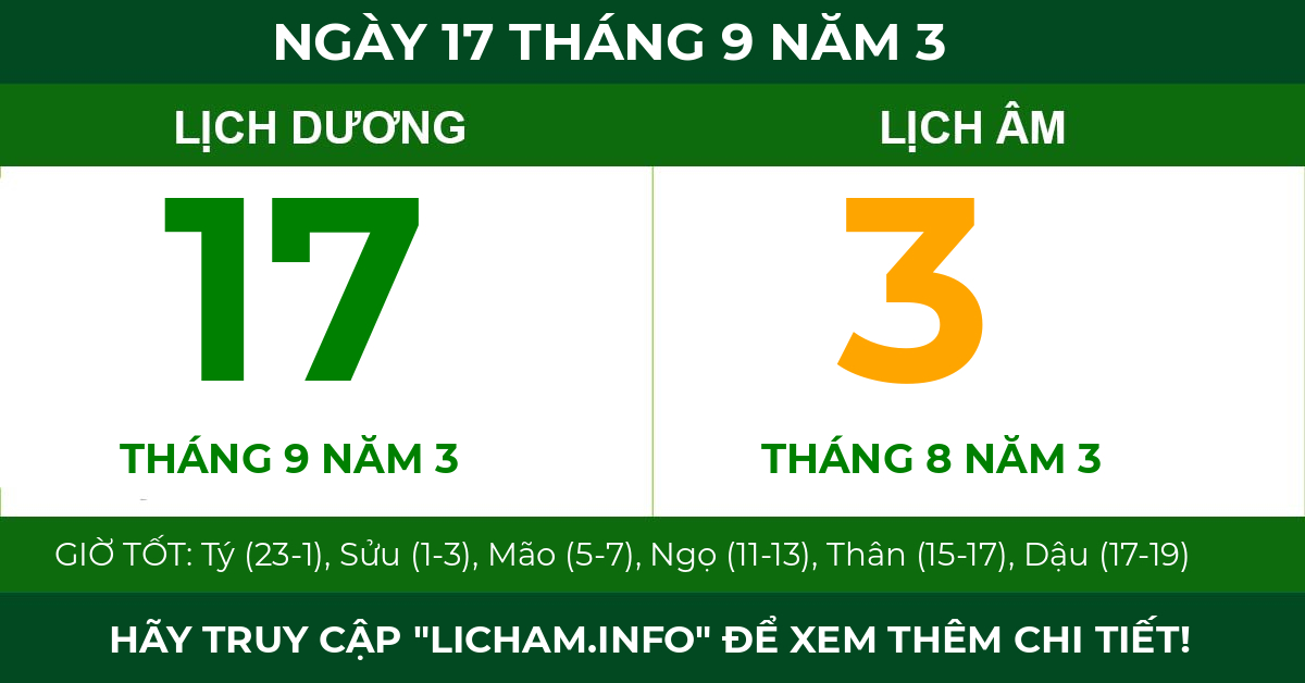 lịch âm ngày 17 tháng 9 năm 3