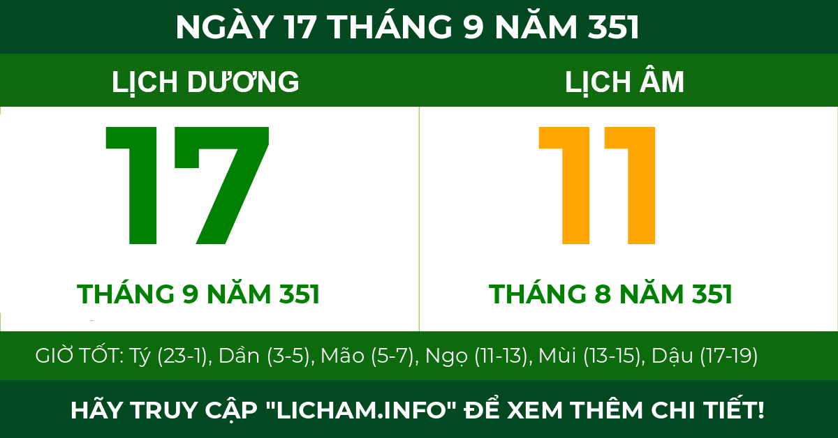 lịch âm ngày 17 tháng 9 năm 351