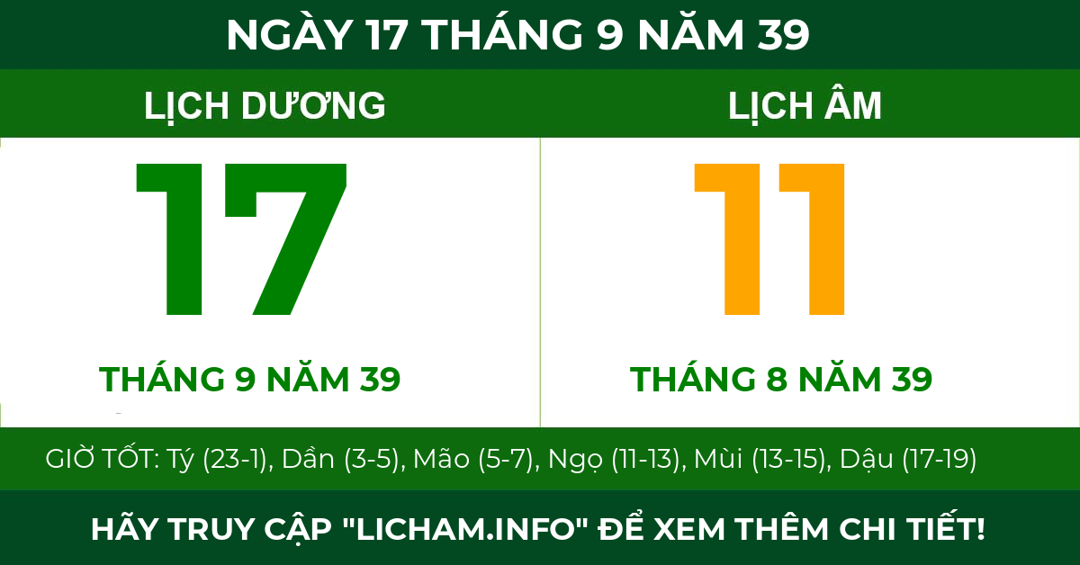 lịch âm ngày 17 tháng 9 năm 39