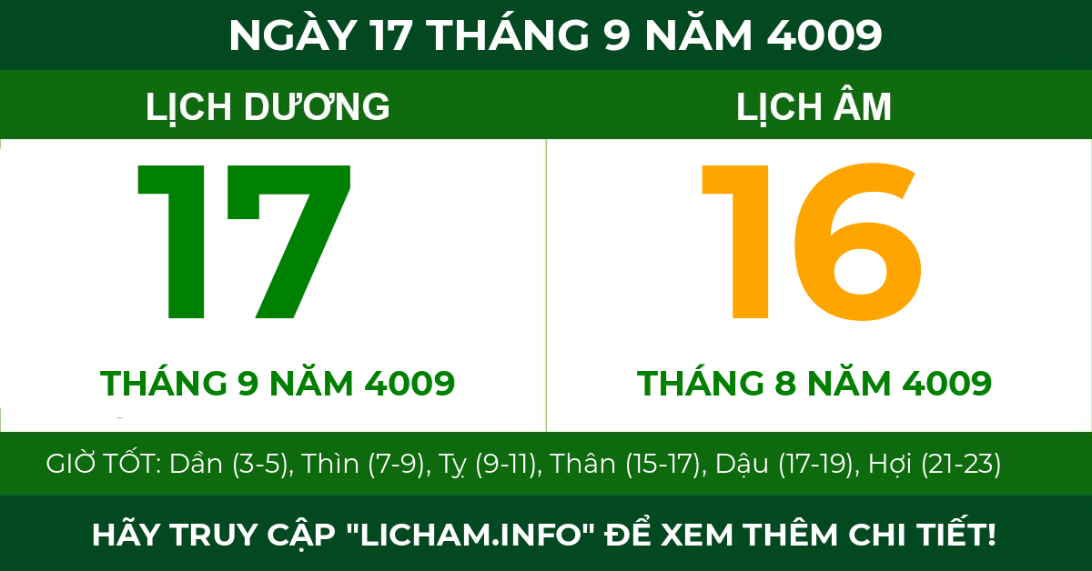 lịch âm ngày 17 tháng 9 năm 4009
