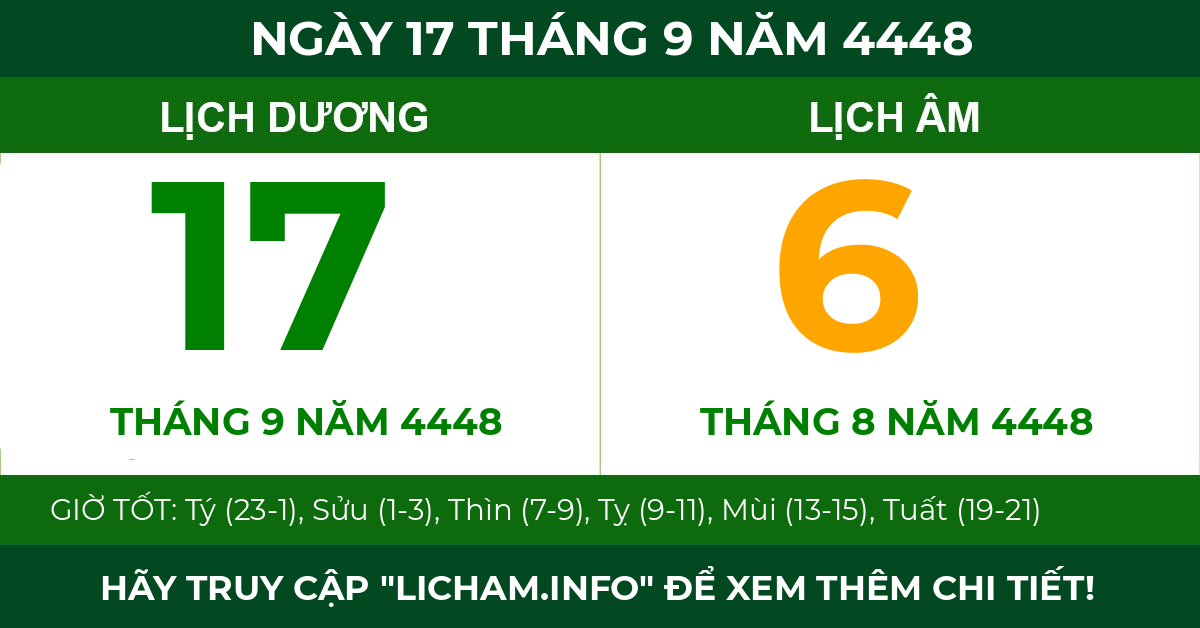 lịch âm ngày 17 tháng 9 năm 4448