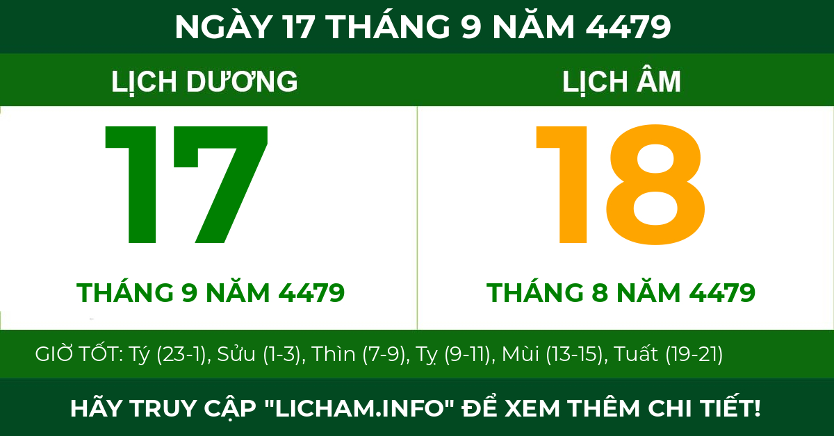 lịch âm ngày 17 tháng 9 năm 4479