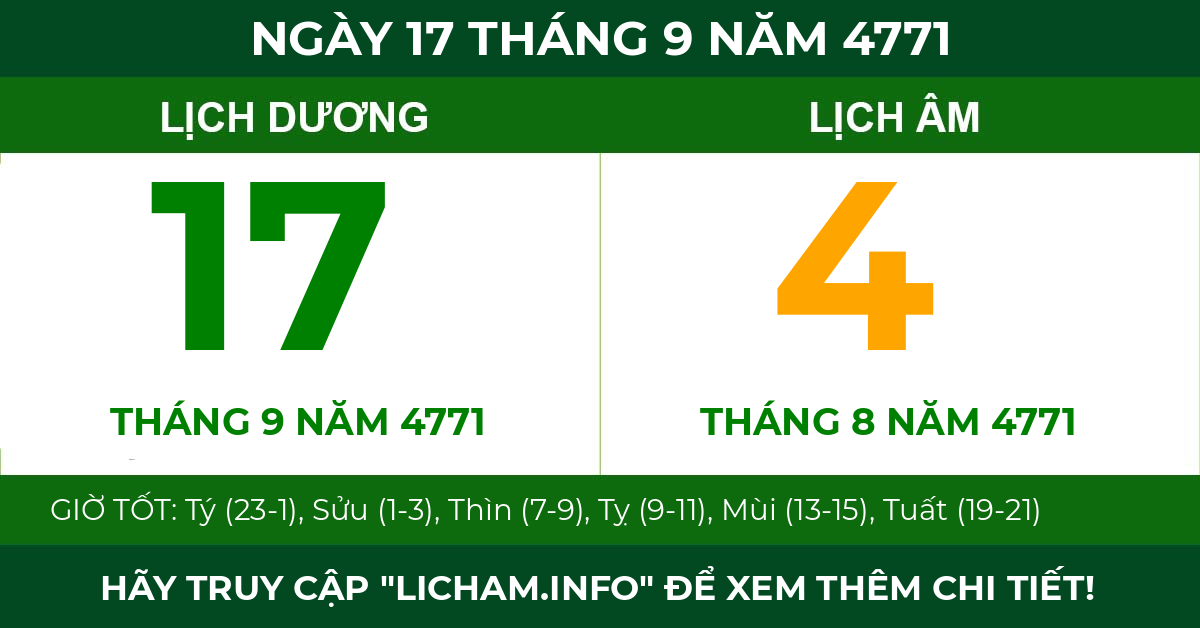 lịch âm ngày 17 tháng 9 năm 4771