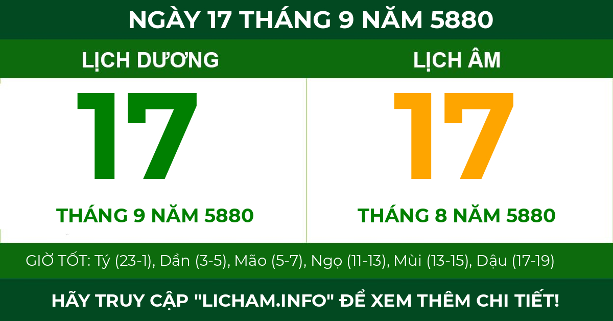 lịch âm ngày 17 tháng 9 năm 5880