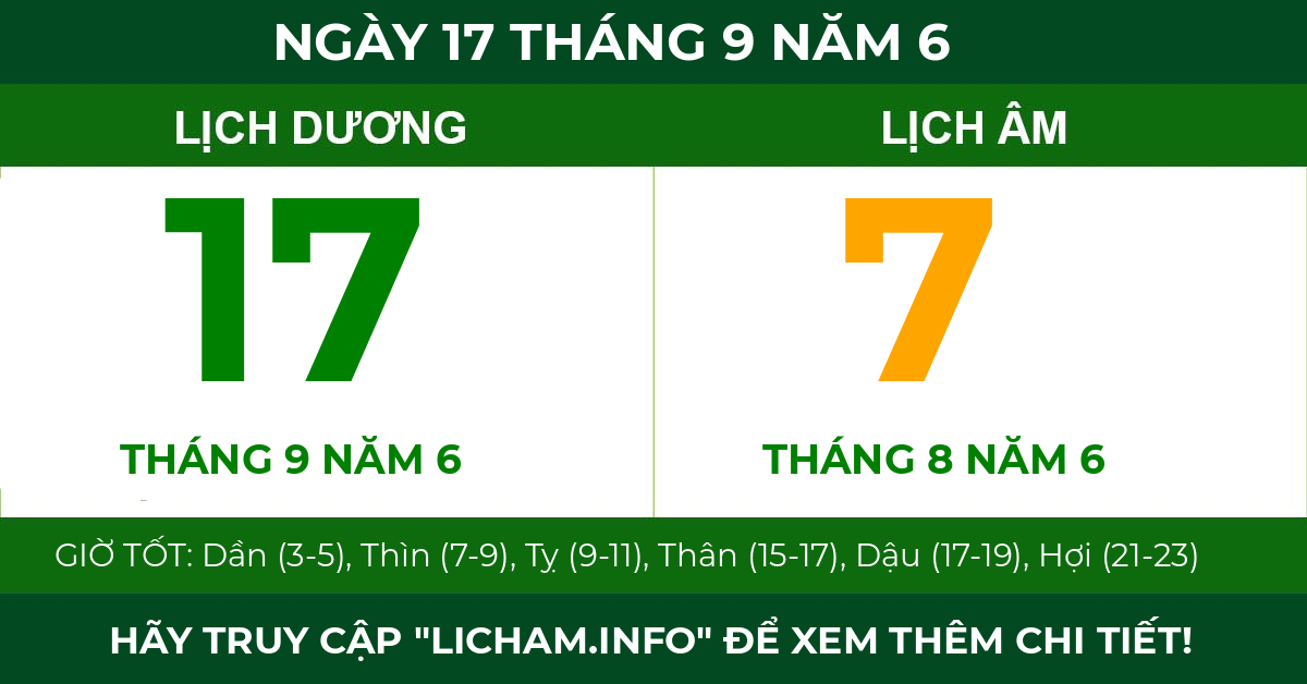 lịch âm ngày 17 tháng 9 năm 6