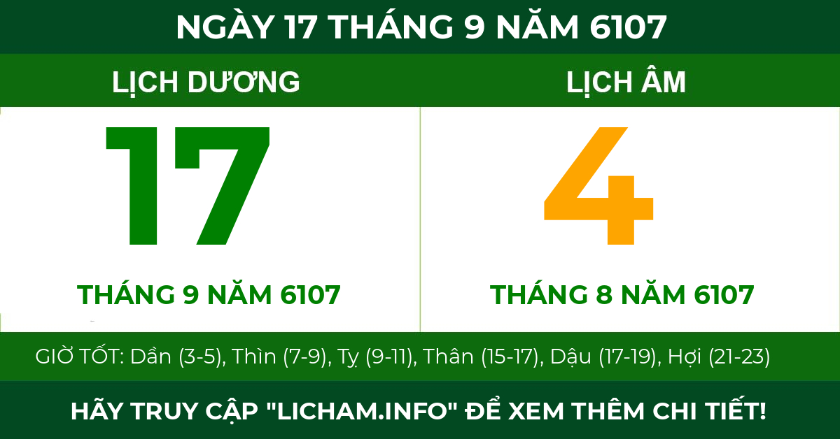 lịch âm ngày 17 tháng 9 năm 6107
