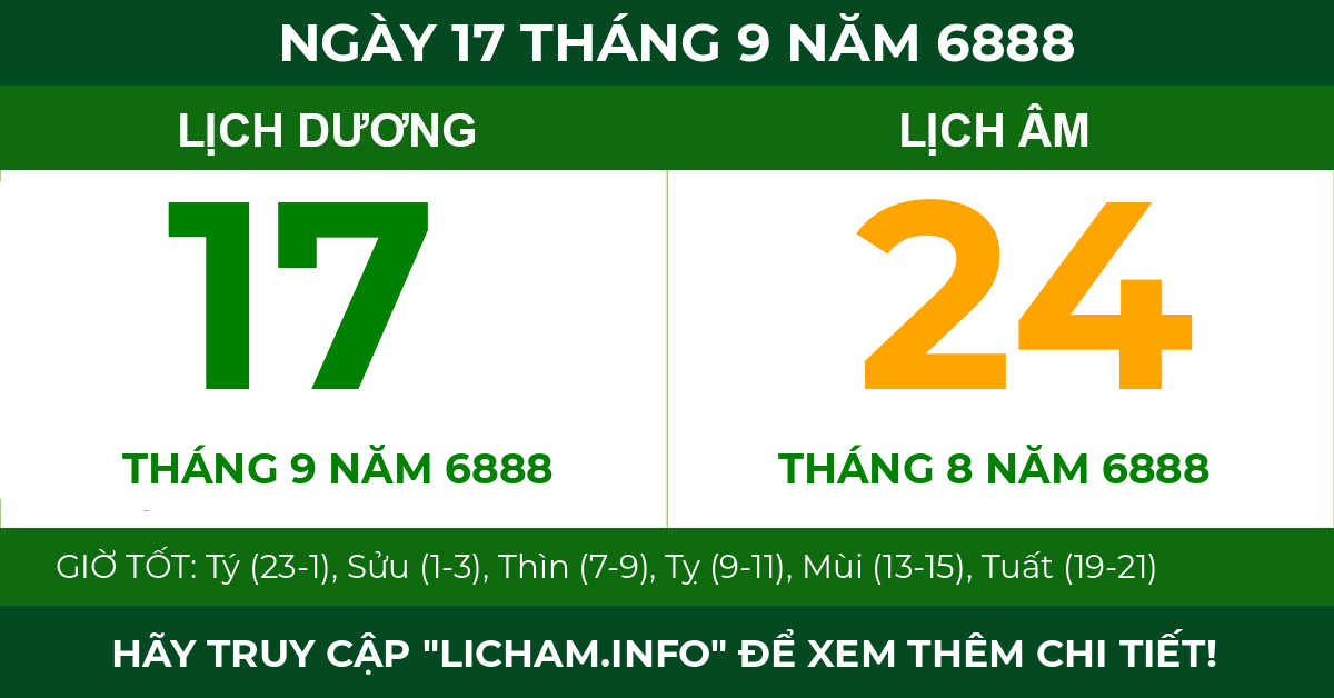 lịch âm ngày 17 tháng 9 năm 6888