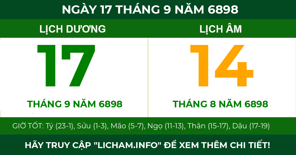 lịch âm ngày 17 tháng 9 năm 6898