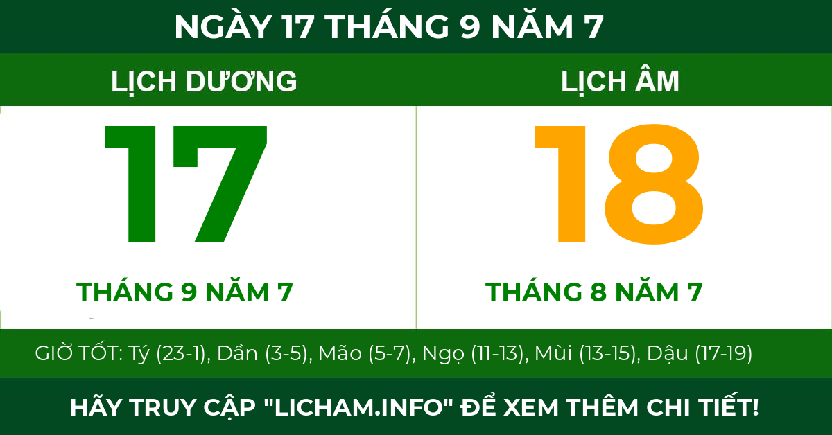 lịch âm ngày 17 tháng 9 năm 7