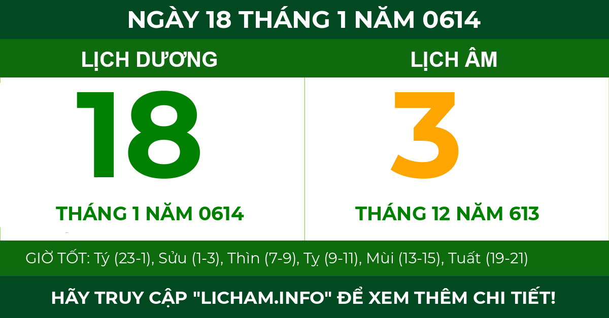 lịch âm ngày 18 tháng 1 năm 0614
