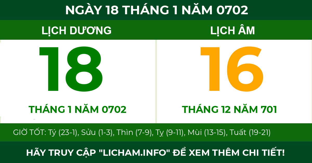 lịch âm ngày 18 tháng 1 năm 0702