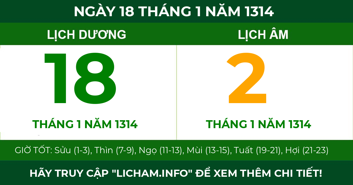 lịch âm ngày 18 tháng 1 năm 1314