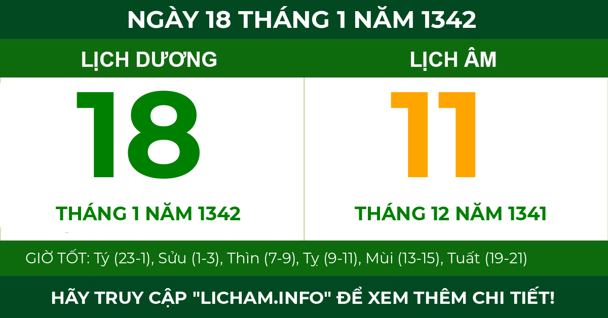 lịch âm ngày 18 tháng 1 năm 1342