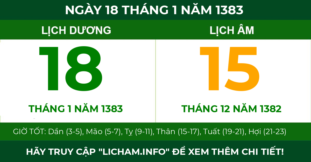 lịch âm ngày 18 tháng 1 năm 1383