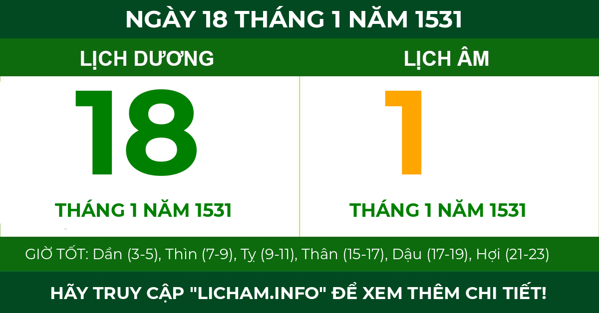 lịch âm ngày 18 tháng 1 năm 1531