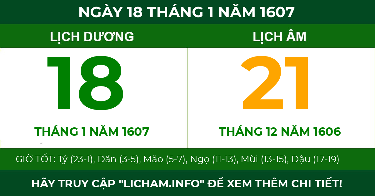 lịch âm ngày 18 tháng 1 năm 1607