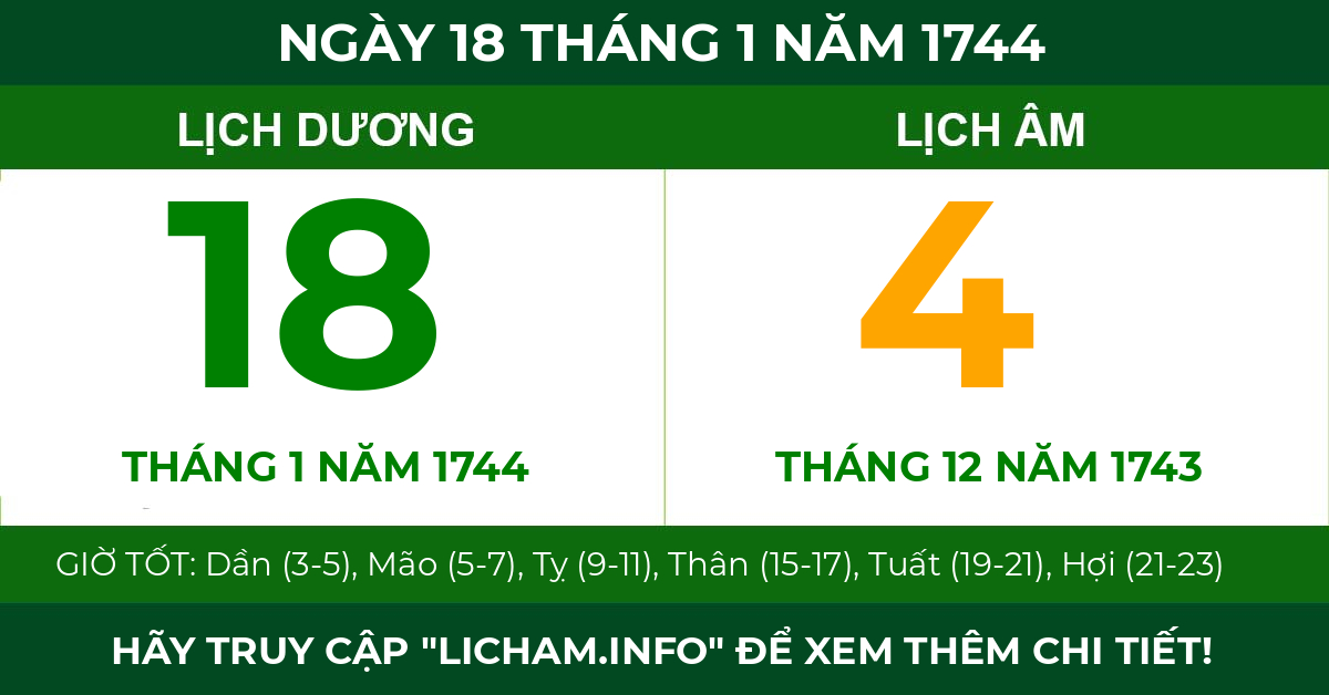lịch âm ngày 18 tháng 1 năm 1744