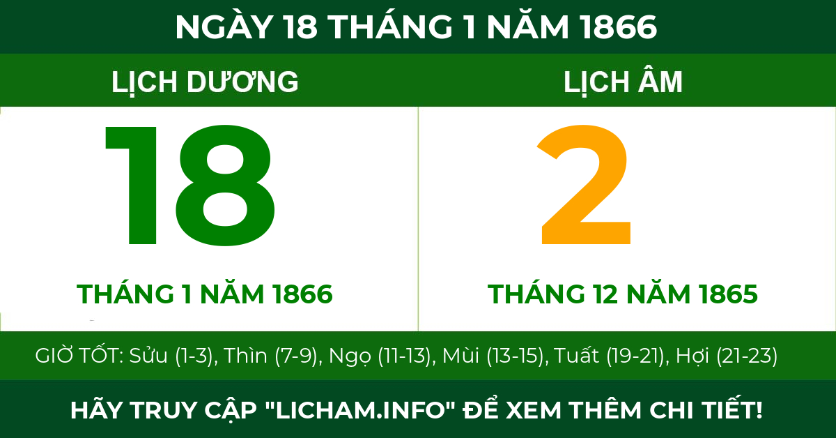 lịch âm ngày 18 tháng 1 năm 1866