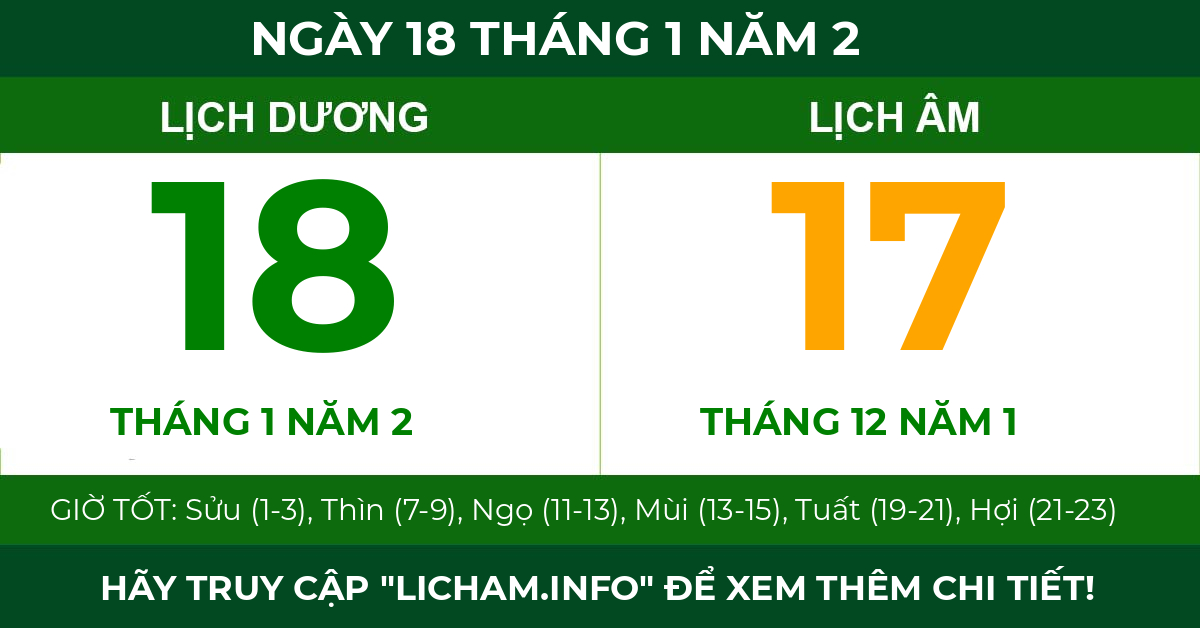 lịch âm ngày 18 tháng 1 năm 2