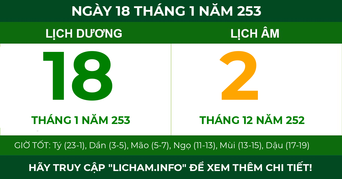 lịch âm ngày 18 tháng 1 năm 253