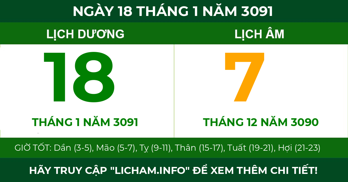 lịch âm ngày 18 tháng 1 năm 3091