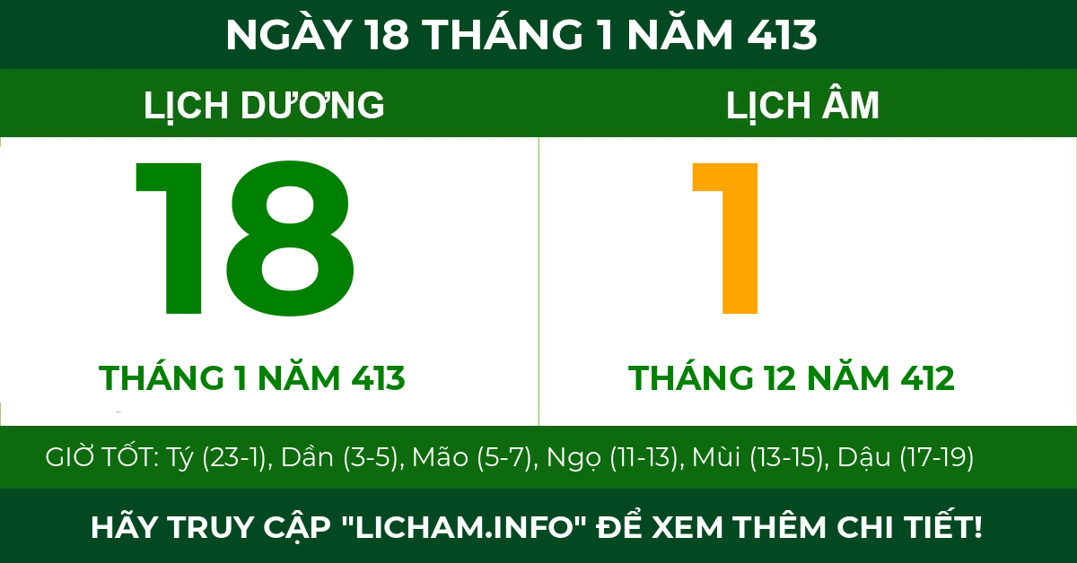 lịch âm ngày 18 tháng 1 năm 413