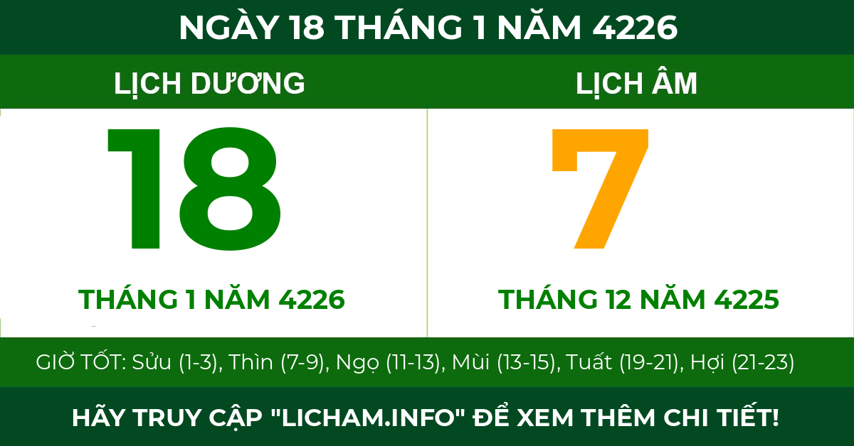 lịch âm ngày 18 tháng 1 năm 4226