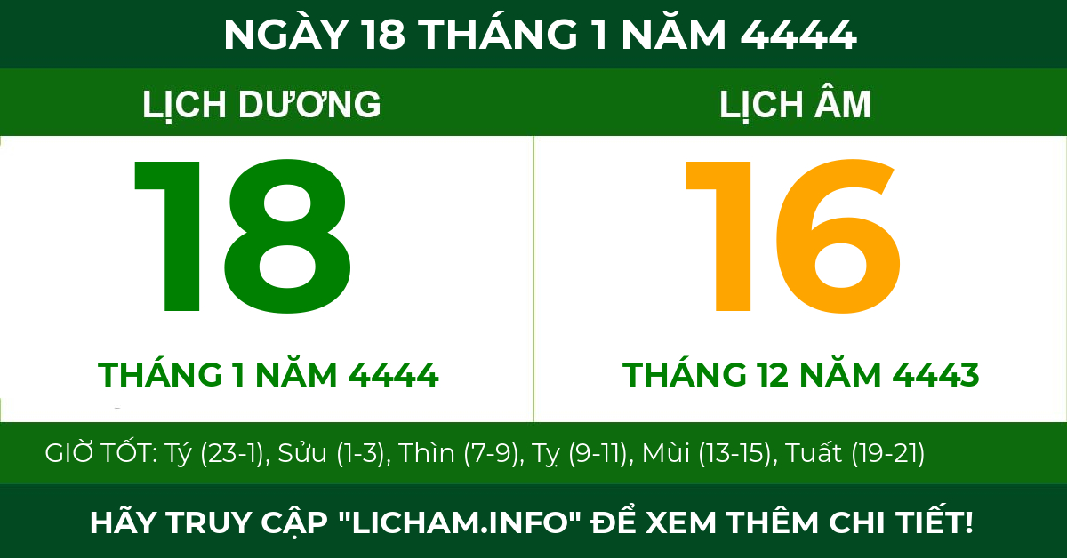 lịch âm ngày 18 tháng 1 năm 4444